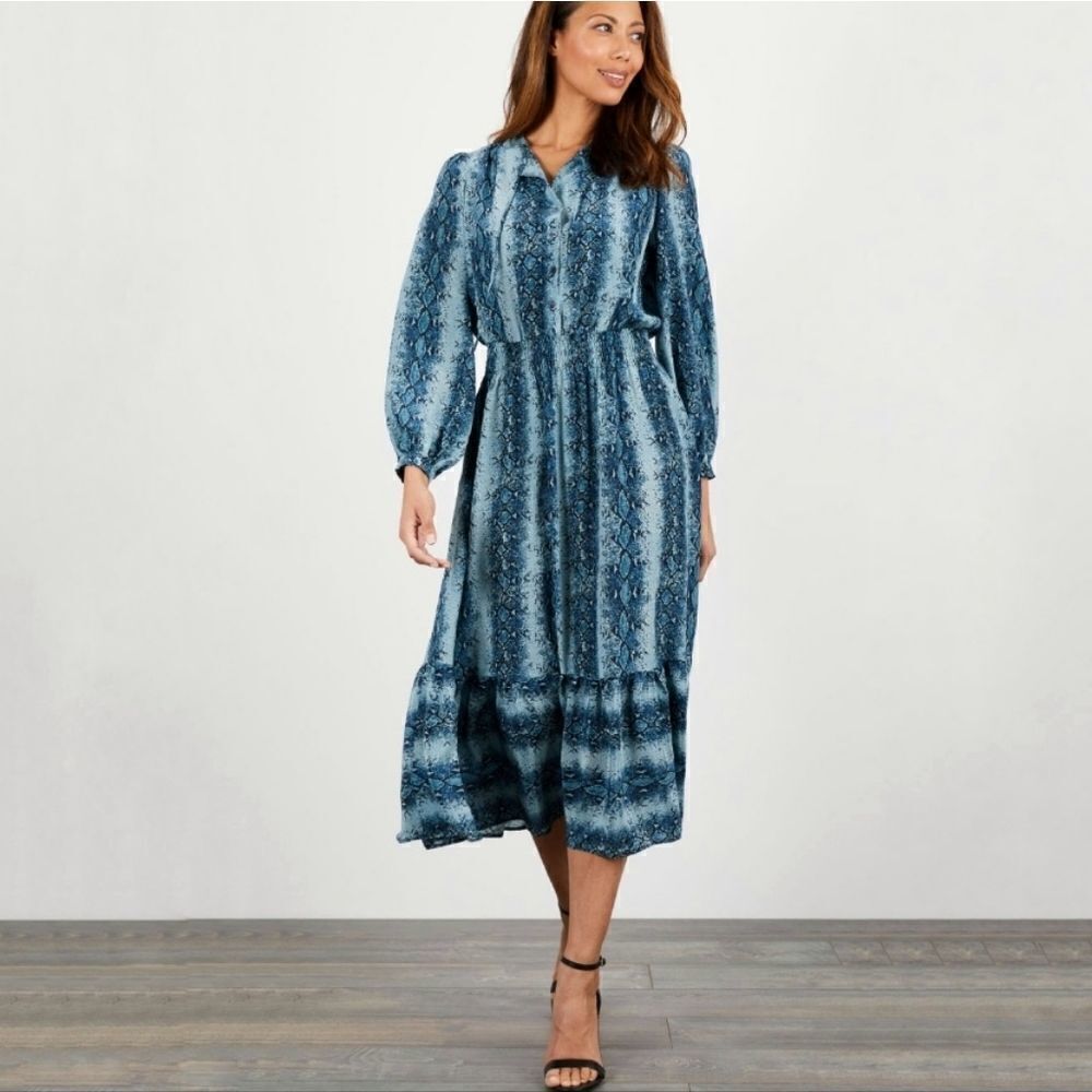Tucker Juliette Dress Sky Cobra in Crepe de Chine Silk Snakeskin